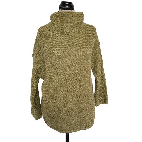 Aerie Womens Sweater Size XS Chunky Knit High Neckline Mock Green Oversized Soft - Picture 1 of 14
